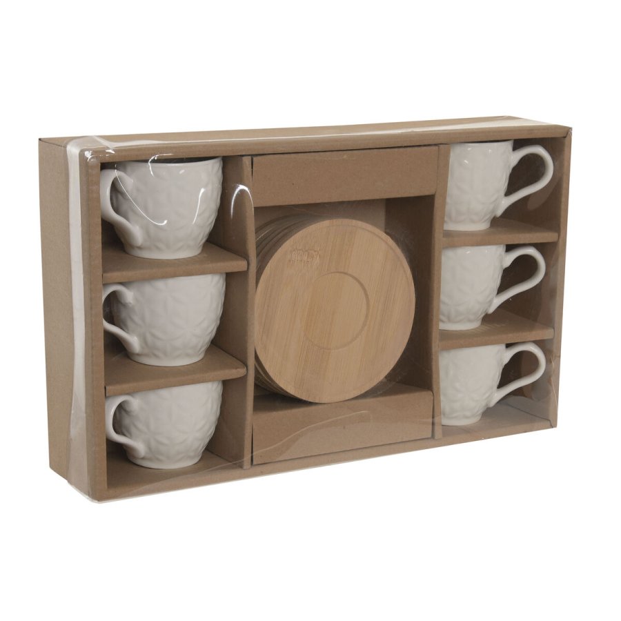 S�t med 6 kopper og underkopper Home ESPRIT Hvid Bambus Porcel�n 90 ml #4