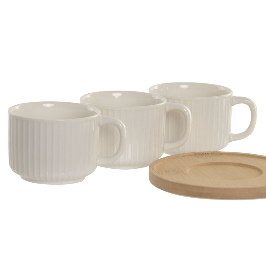 S�t med 6 kopper og underkopper Home ESPRIT Hvid Bambus Porcel�n 90 ml #2