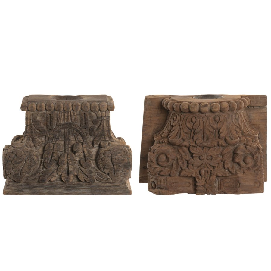 Lyseholder Home ESPRIT Teak 26 x 26 x 30 cm (2 enheder) #1