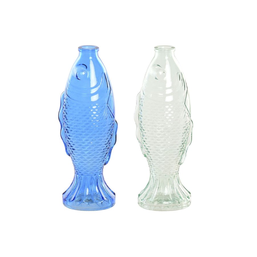 Vase Home ESPRIT Bl� Turkisbl� Krystal Middelhavet 10 X 7 X 26,3 CM (2 enheder) #1