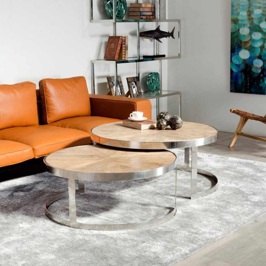 Sofabord Slvfarvet Natur 100 x 100 x 45 cm (2 enheder) #7