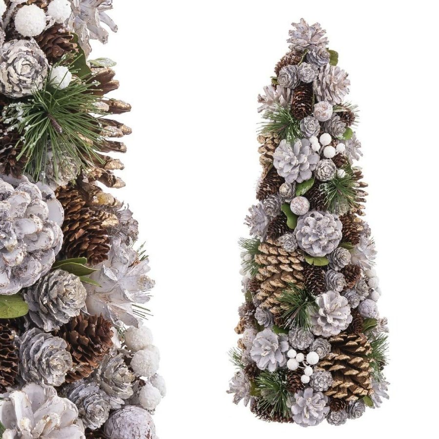 Juletr Hvid Gylden Plastik Foam Ananas 19 x 19 x 48,5 cm #9