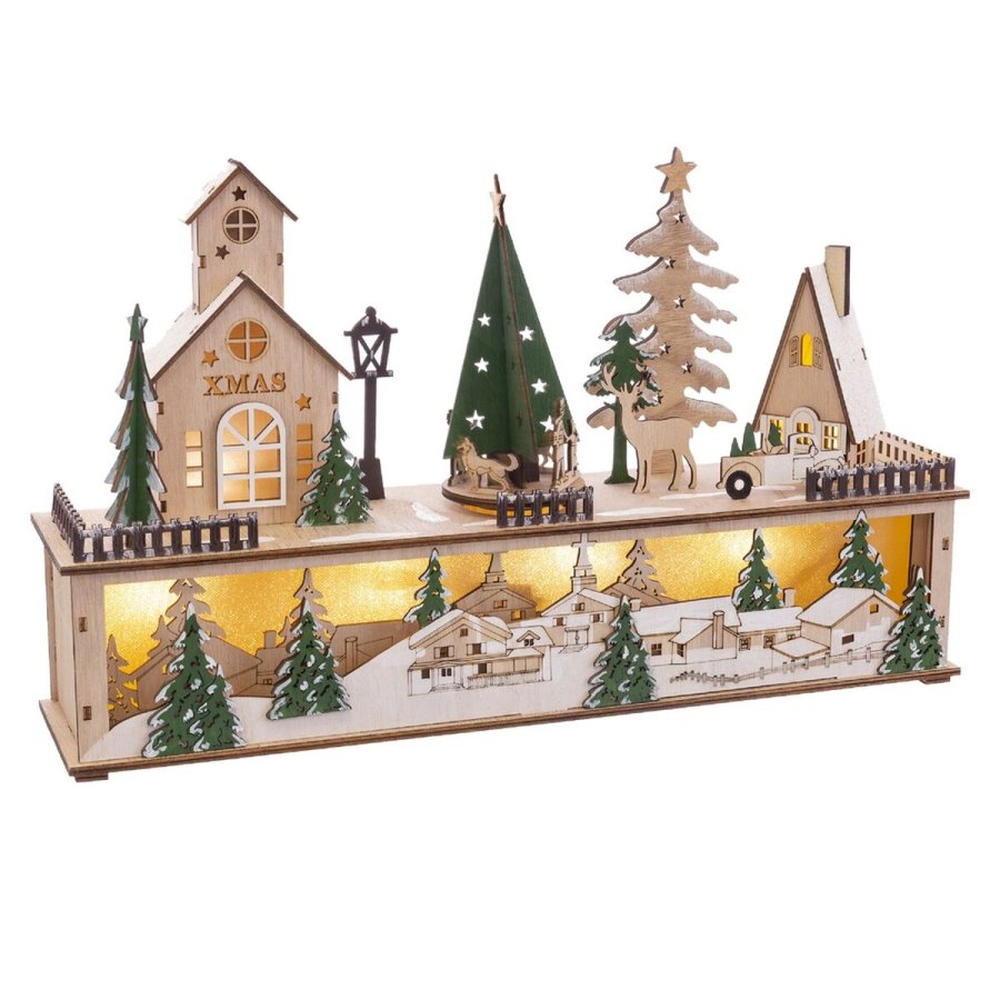 Julepynt Grn Natur Tr Huse 45 x 10 x 27 cm #1