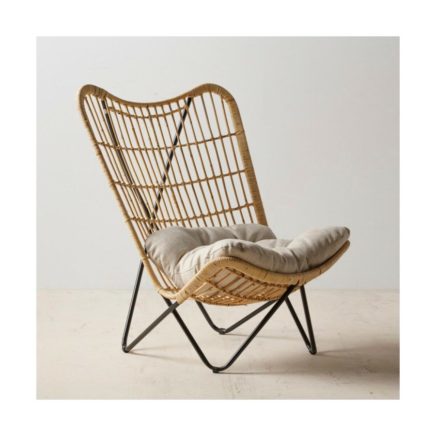 Lnestol 76 x 76 x 87 cm Natur Sort Naturlig fiber #1