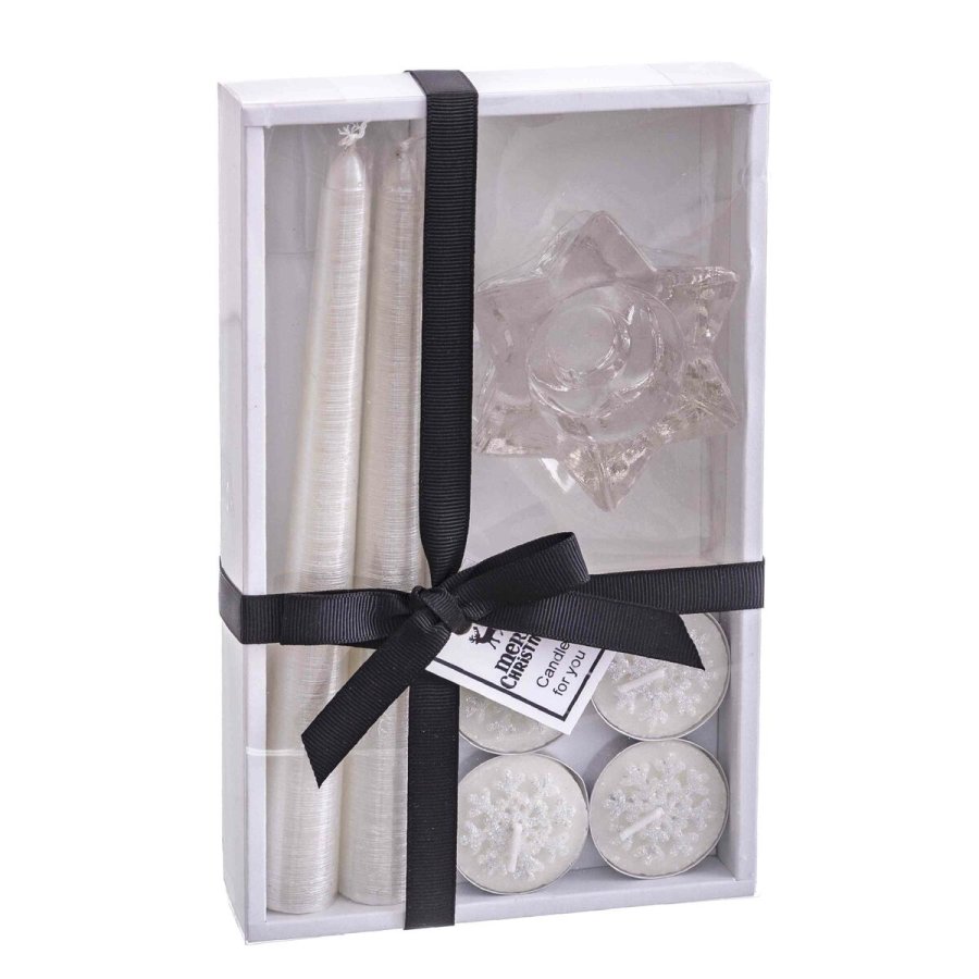 Rund kandelaber med holder Jul Hvid Krystal Paraffin 21,7 x 13,3 x 3,8 cm #1