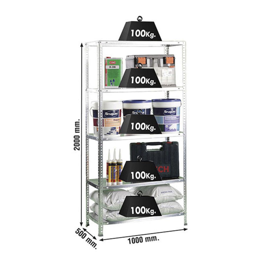 Hylder Simon Rack Comfort Plus 5/500 200 x 100 x 50 cm Natur Metal 5 Hylder 100 kg #4