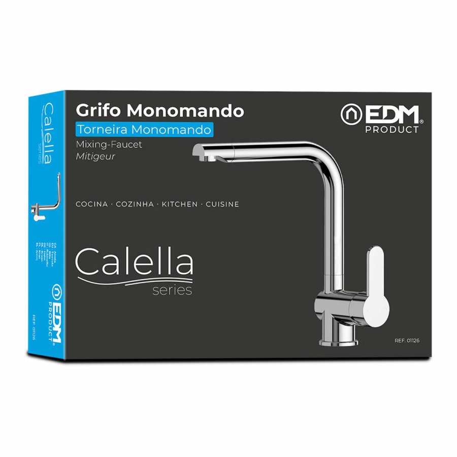 Hane med blandingsbatteri EDM 01126 Calella Slvfarvet Rustfrit stl Kobber Zink Vask #3