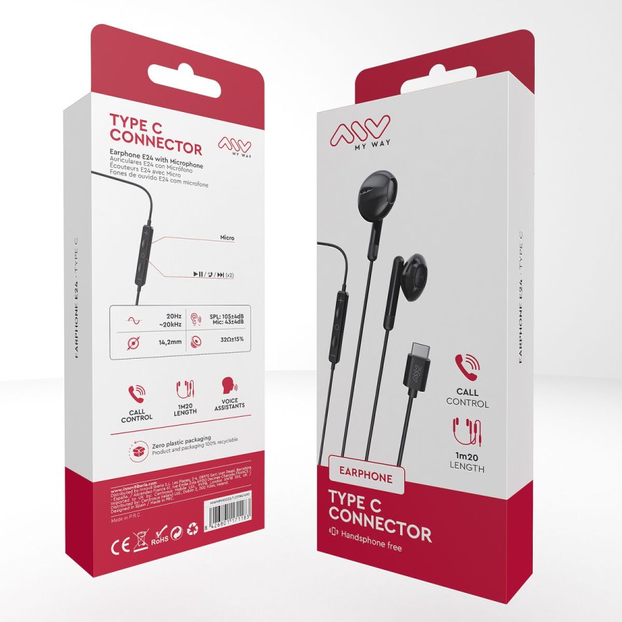 Hovedtelefoner med mikrofon Myway Sort #4