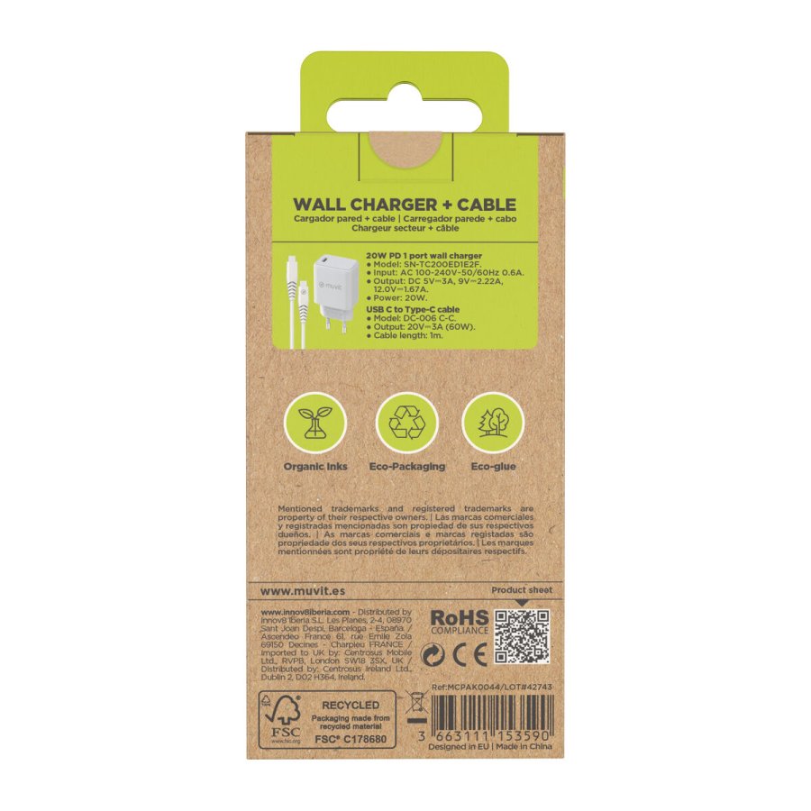 V�goplader + USB-C kabel Muvit for Change Hvid #7