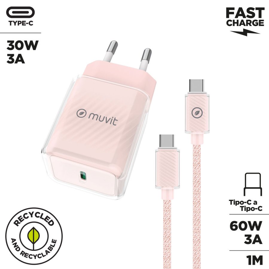 V�goplader + USB-C kabel Muvit for Change  Glass GaN Pink #2