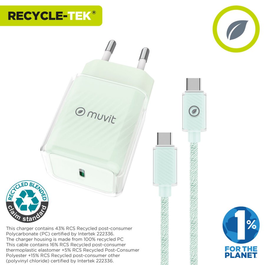 V�goplader + USB-C kabel Muvit for Change  Glass GaN Gr�n #3