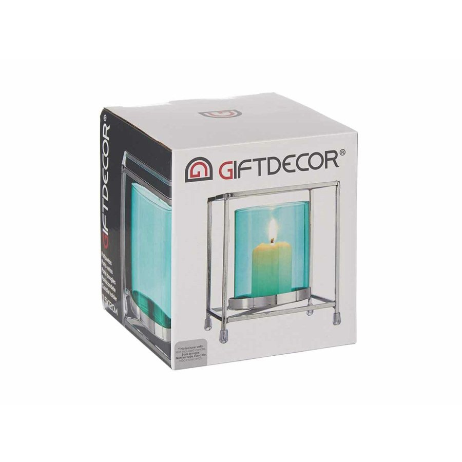 Lyseholder Gift Decor SW120661B SW120661B Bl Slvfarvet Slv Metal Glas 11,5 x 12,6 x 11,5 cm Firkantet #3