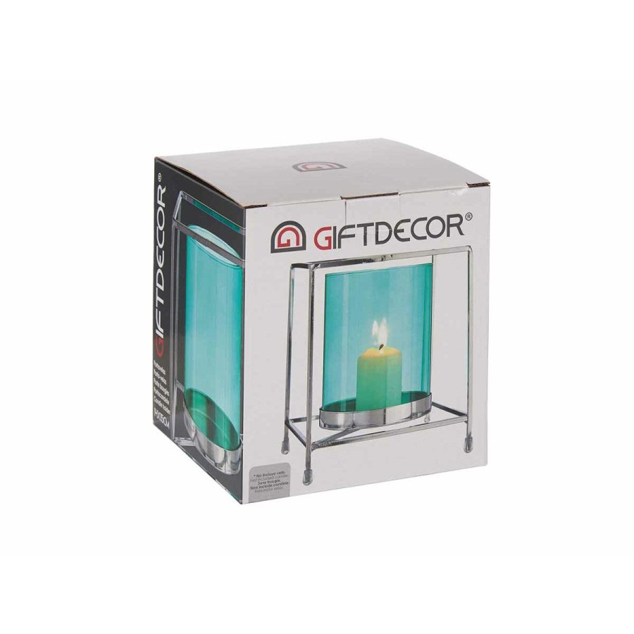 Lyseholder Gift Decor SW120662B SW120662B Bl Slvfarvet Slv Metal Glas 14 x 15,5 x 14 cm Firkantet #3