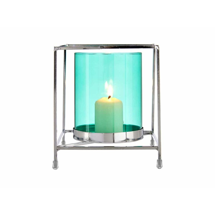 Lyseholder Gift Decor SW120662B SW120662B Bl Slvfarvet Slv Metal Glas 14 x 15,5 x 14 cm Firkantet #2