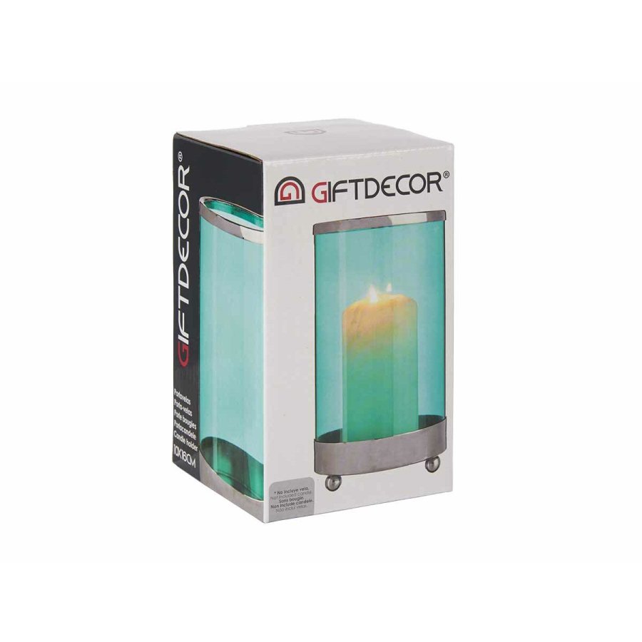 Lyseholder Gift Decor SW120612B SW120612B Bl Slvfarvet Slv Metal Glas 9,7 x 16,5 x 9,7 cm Cylinder #2