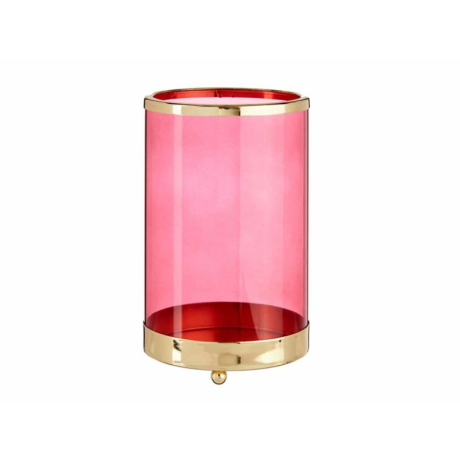 Lyseholder Gift Decor SW120613A SW120613A Pink Gylden Metal Glas 12,2 x 19,5 x 12,2 cm Cylinder #1