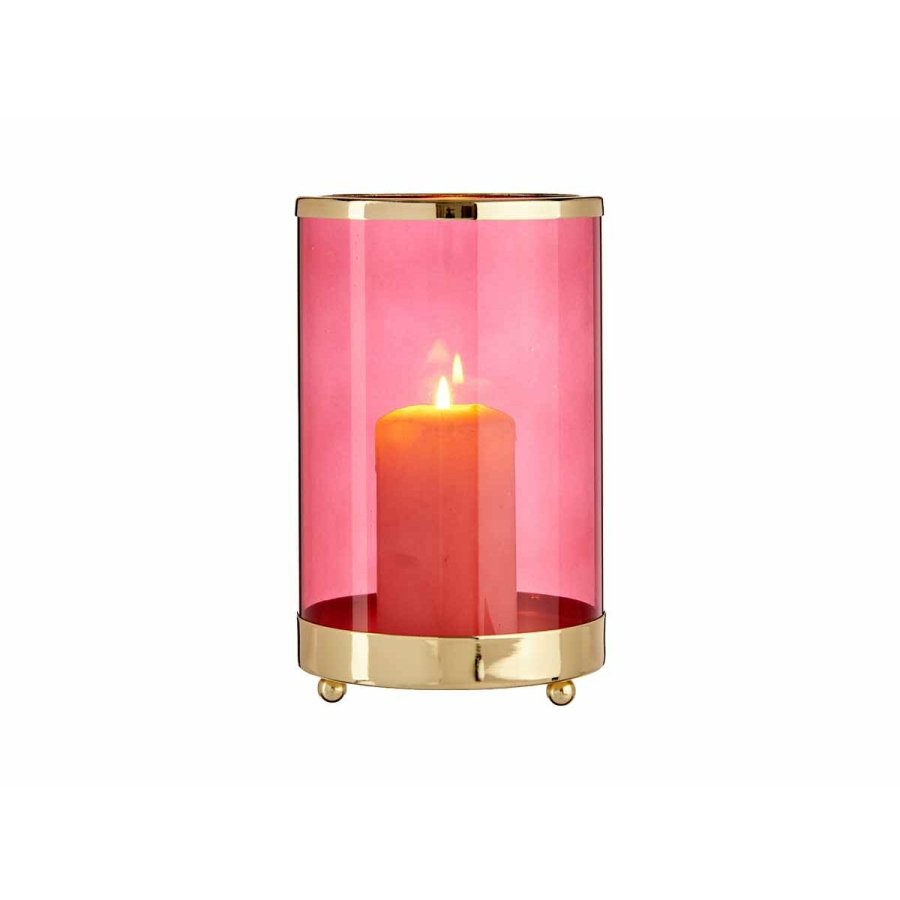 Lyseholder Gift Decor SW120613A SW120613A Pink Gylden Metal Glas 12,2 x 19,5 x 12,2 cm Cylinder #2