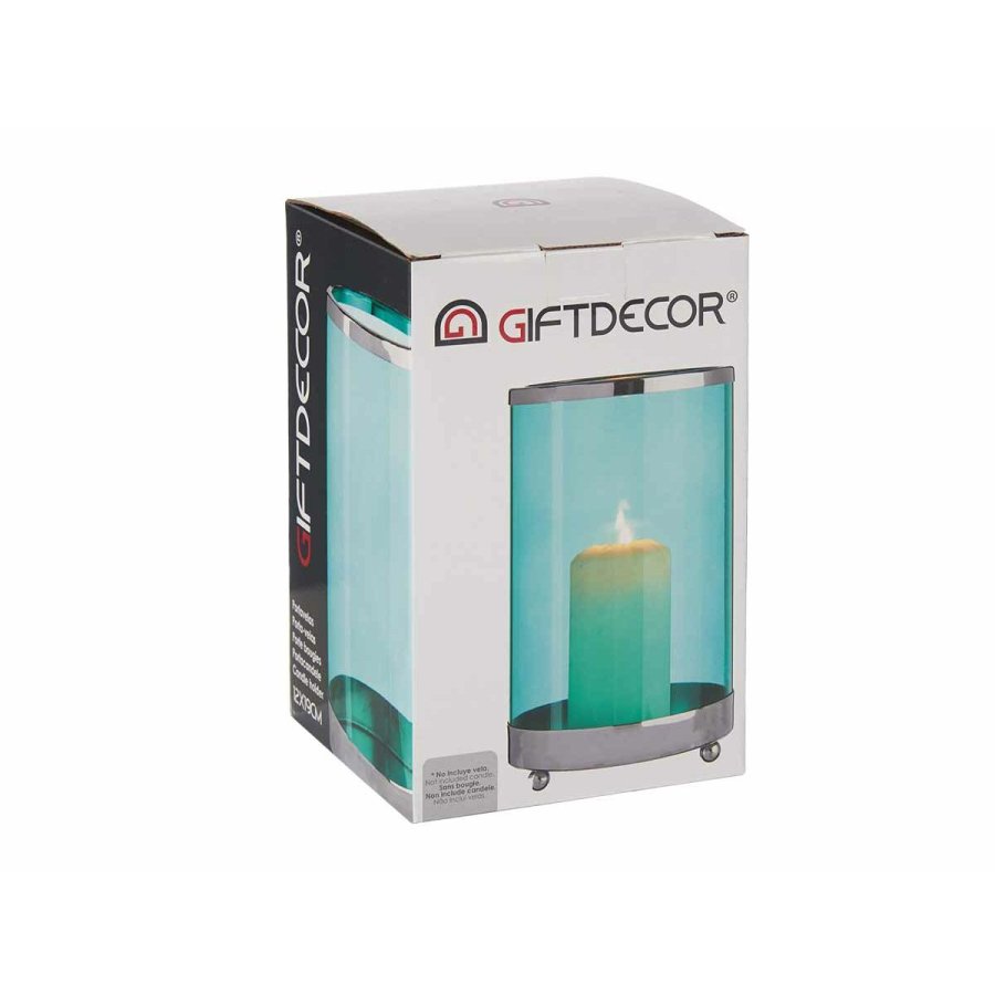 Lyseholder Gift Decor SW120613B SW120613B Bl Slvfarvet Slv Metal Glas 12,2 x 19,5 x 12,2 cm Cylinder #2