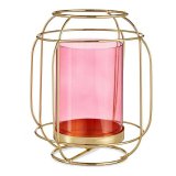 Lyseholder Gift Decor SW120663A SW120663A Pink Gylden Metal Glas 19 x 20 x 19 cm Laantarn #1