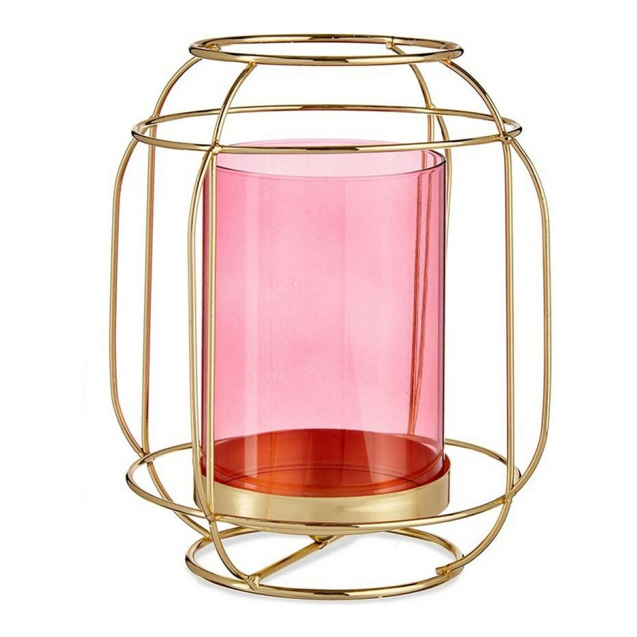 Lyseholder Gift Decor SW120663A SW120663A Pink Gylden Metal Glas 19 x 20 x 19 cm Laantarn #1