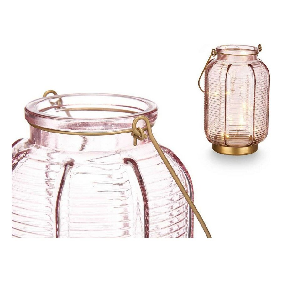 LED-lanterne Gift Decor L1422MSH-C L1422MSH-C Pink Gylden Glas Striber 13,5 x 22 x 13,5 cm #2