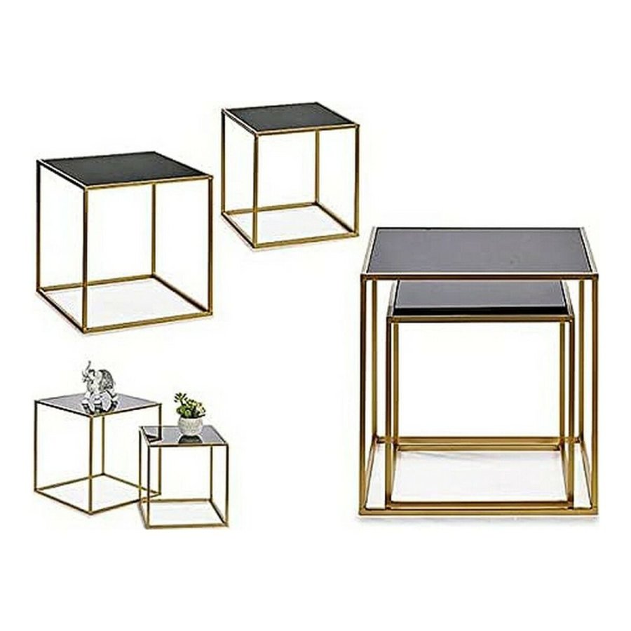 St med 2 borde Sort Gylden 50 x 50 x 50 cm #2