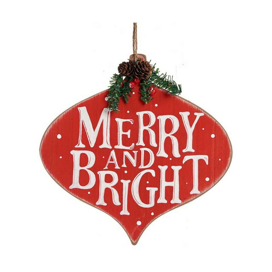 Skilt Merry and  Bright 30 x 3,5 x 30 cm Rd Hvid Grn Plastik Tr MDF #1