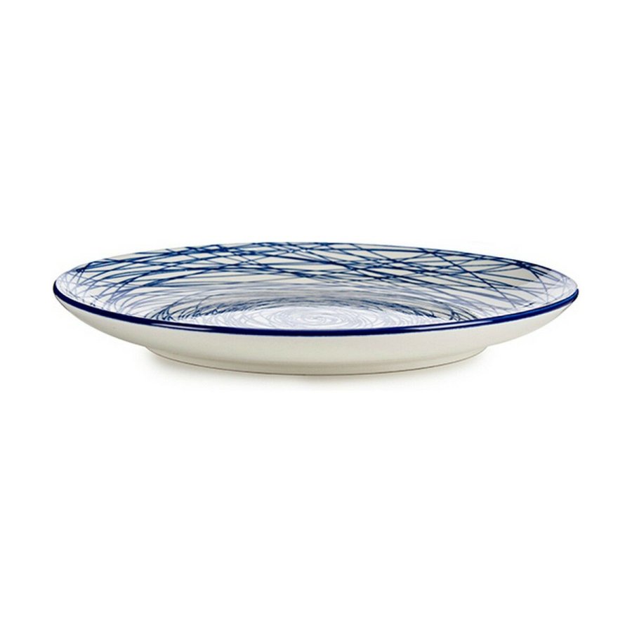 Flad Plade Striber Bl Hvid Porceln 24 x 2,8 x 24 cm #1