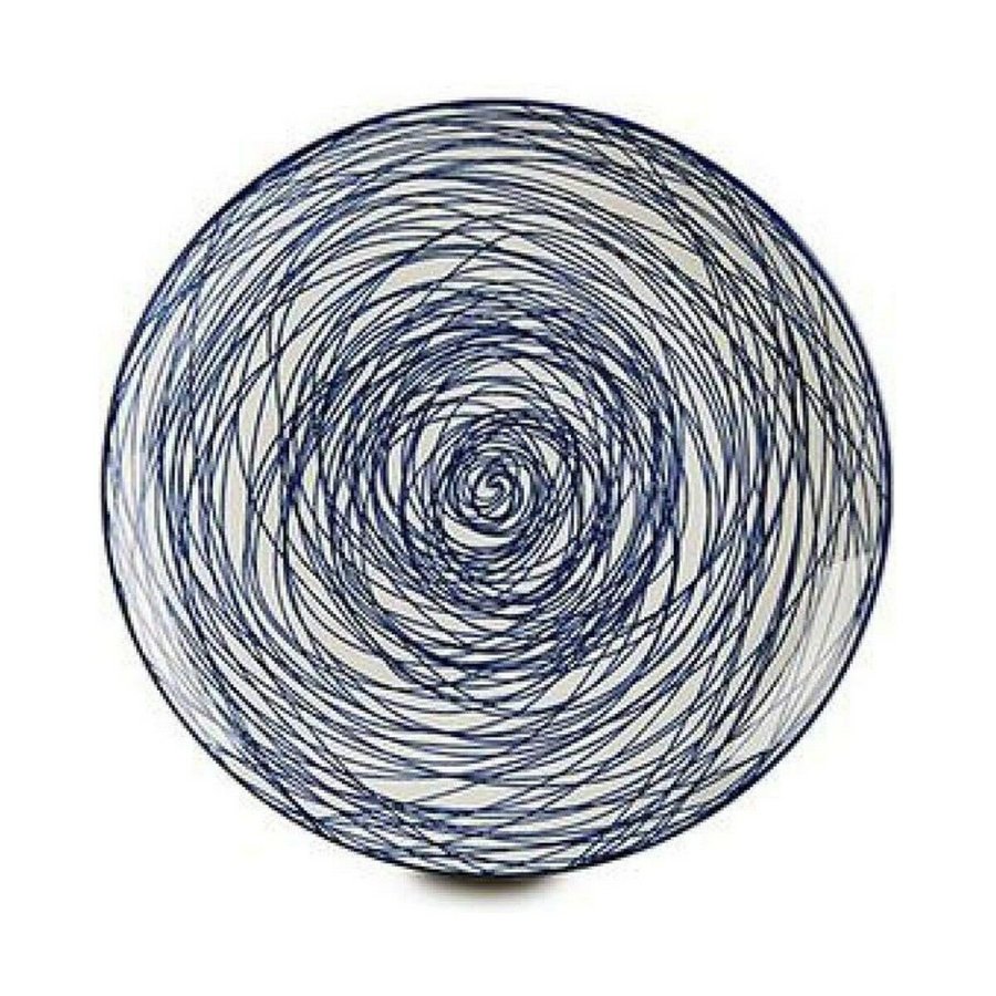 Flad Plade Striber Bl Hvid Porceln 24 x 2,8 x 24 cm #3