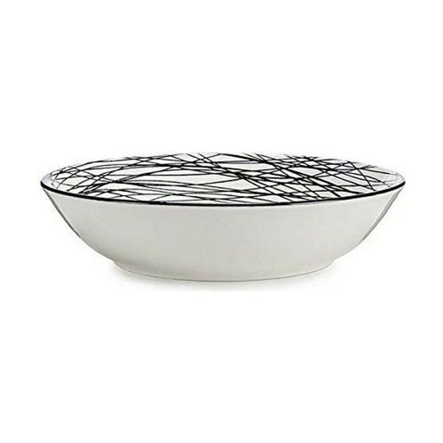 Dyb tallerken Striber Porceln Sort Hvid 20 x 4,7 x 20 cm #3