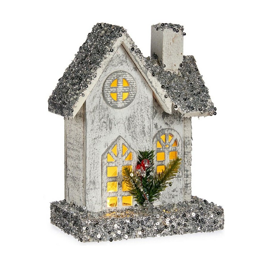 Dekorativ figur Hus Jul LED Lys Skinne Hvid Gr Tr 19,5 x 25 x 9 cm #1