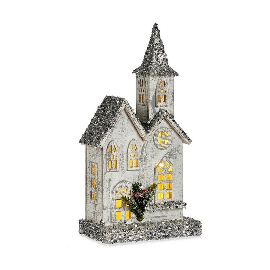 Dekorativ figur Jul Skinne LED Lys Hus 22 x 45 x 11 cm Gr Tr Hvid #1