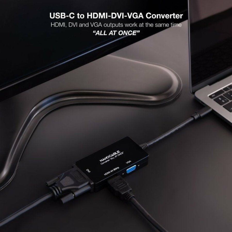 USB-C til VGA/HDMI/DVI-adapter NANOCABLE 10.16.4301-ALL 20 cm Sort #4