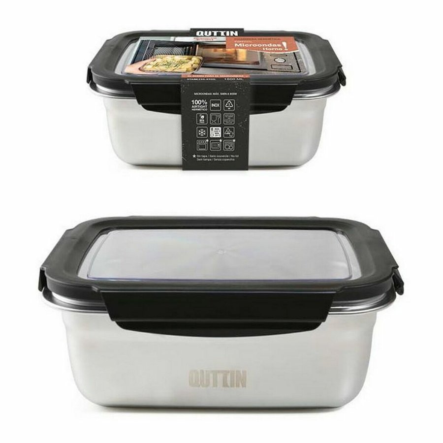 Hermetisk madkasse Quttin Rektangulr Rustfrit stl Slvfarvet Stl 1,8 L (12 enheder) #4