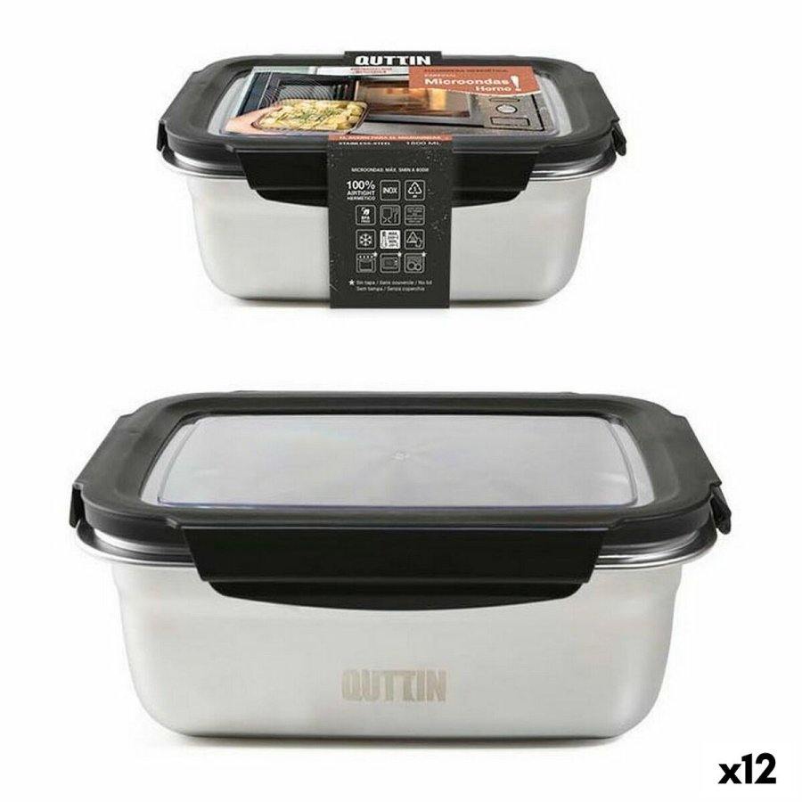 Hermetisk madkasse Quttin Rektangulr Rustfrit stl Slvfarvet Stl 1,8 L (12 enheder) #1