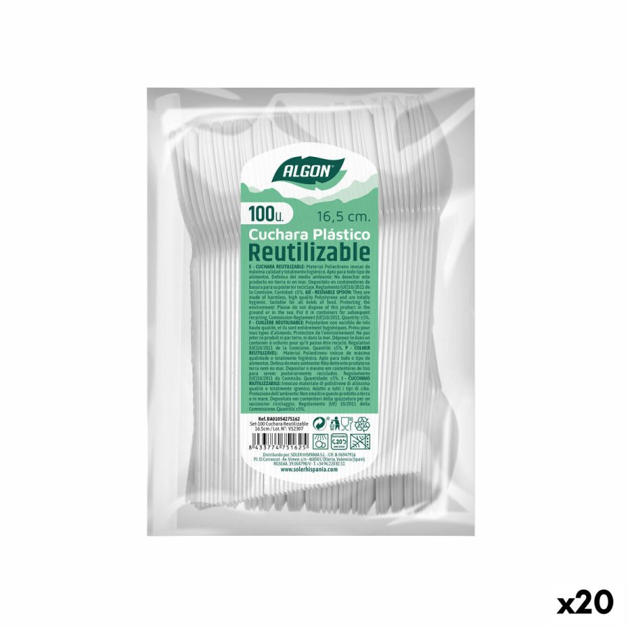 St med skeer Algon Genanvendelig Hvid 20 enheder 16,5 cm #1