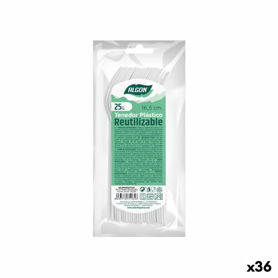 St med Gafler Algon Genanvendelig Hvid 36 Enheder 16,5 cm #1