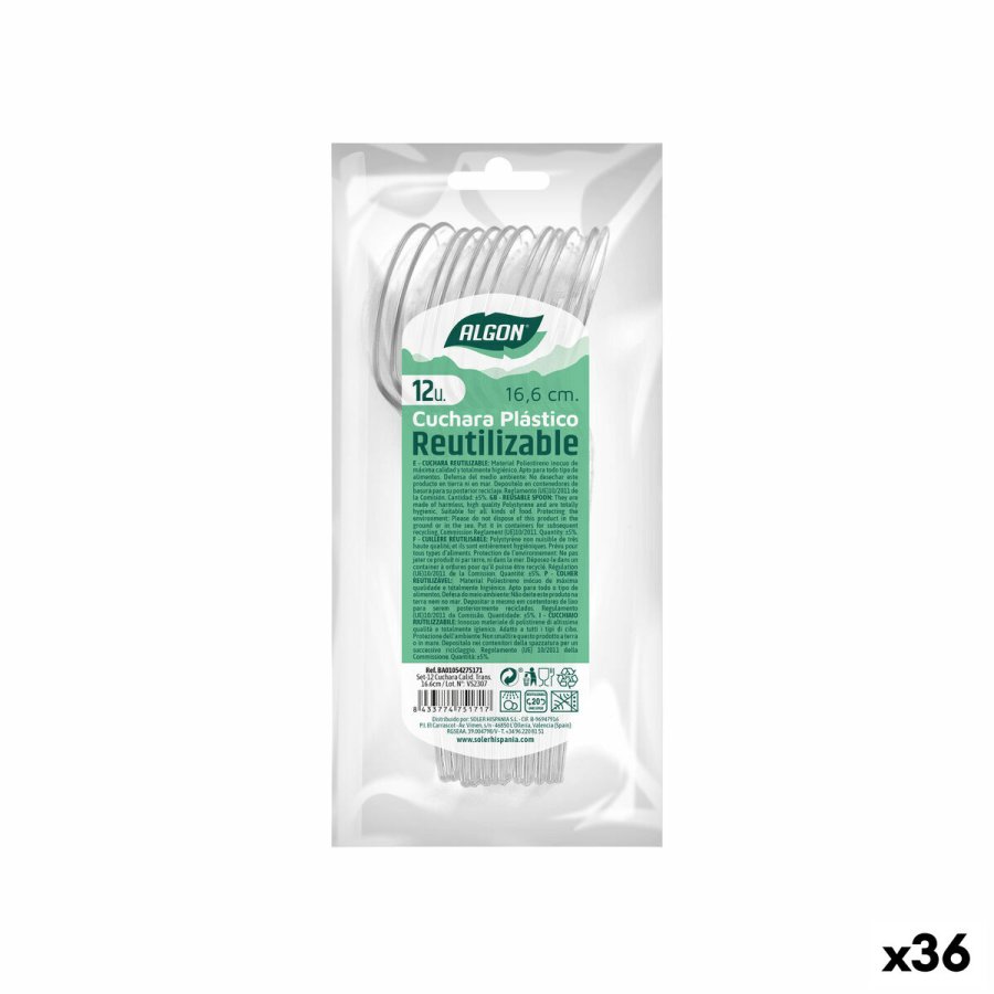 St med skeer Algon Genanvendelig Gennemsigtig 36 Enheder 16,6 cm #1