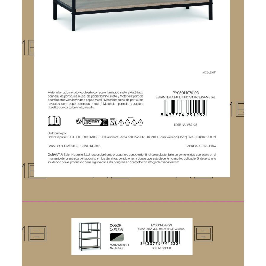 Hylder MobleKit Brun Sort Tr� Metal 75 x 30 x 100 cm #5