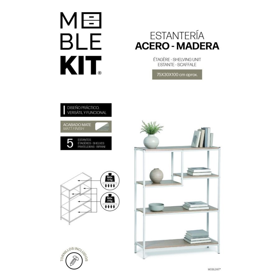 Hylder MobleKit Hvid Brun Tr� Metal 75 x 30 x 100 cm #4