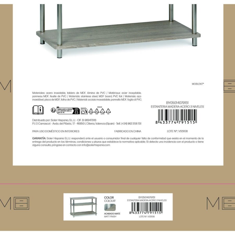 Hylder MobleKit Brun S�lvfarvet Tr� St�l 80 x 38,5 x 56 cm #3