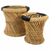Taburet st Alexandra House Living Sort Natur Bambus Tov 38 x 38 x 38 cm 2 Dele #1