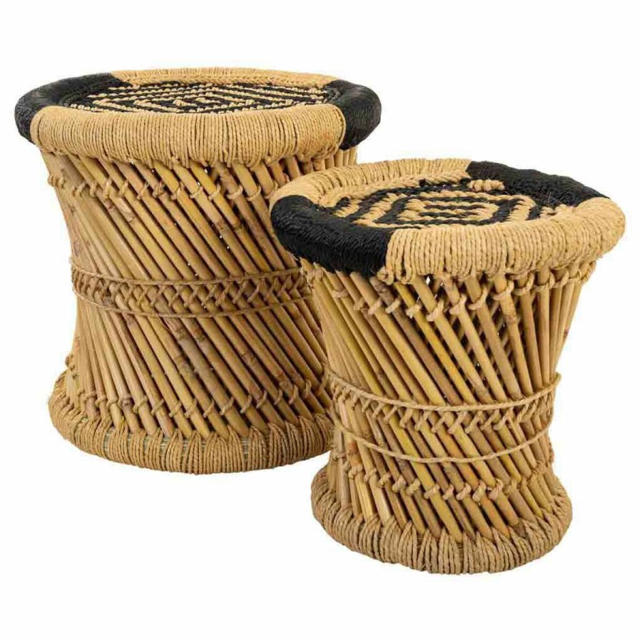 Taburet st Alexandra House Living Sort Natur Bambus Tov 38 x 38 x 38 cm 2 Dele #1