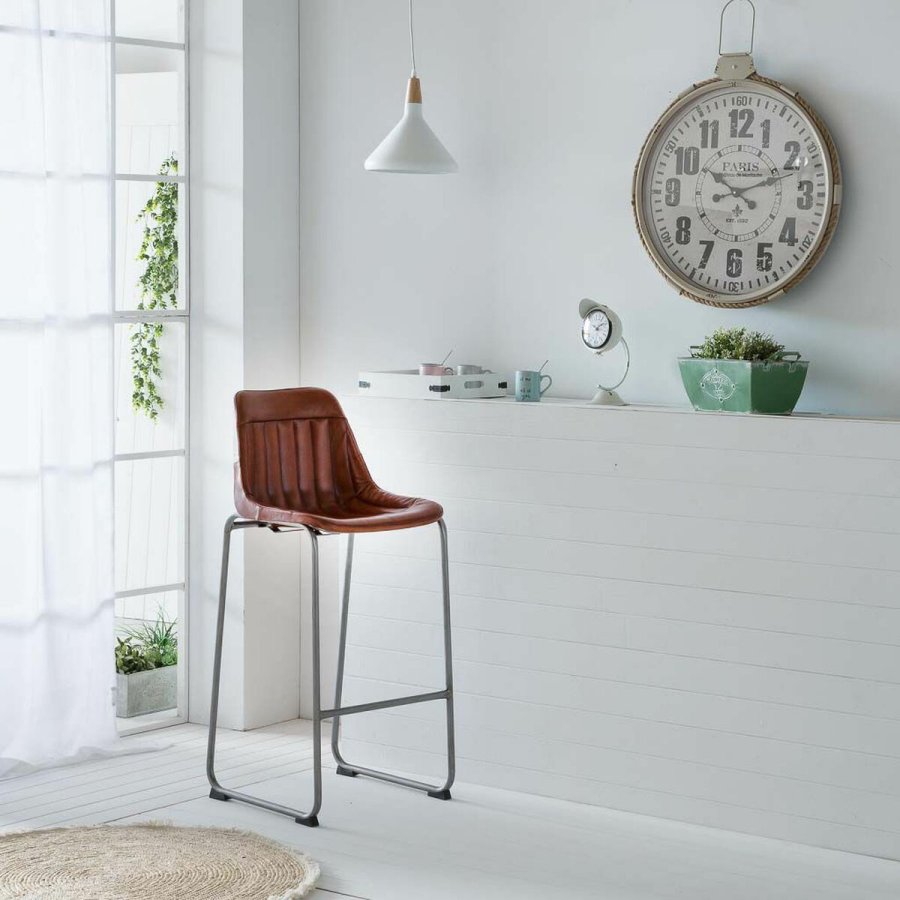 Taburet Alexandra House Living Brun Sort Lder Jern 50 x 106 x 46 cm #6