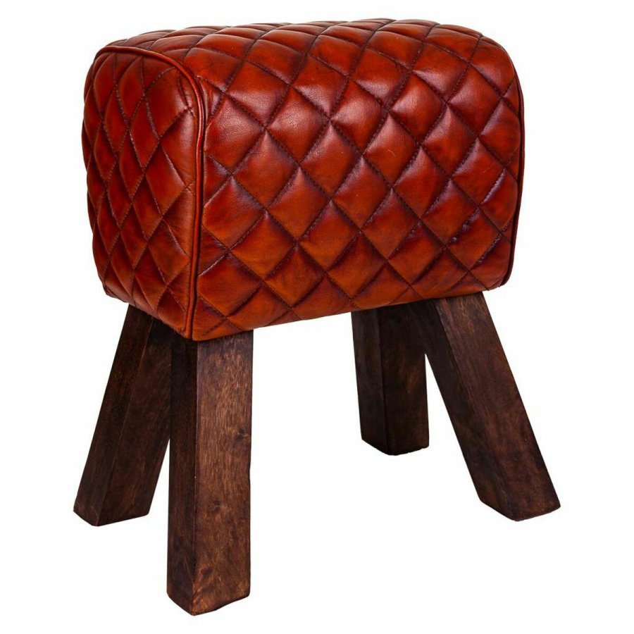 Taburet Alexandra House Living Brun Lder Mangotr 51 x 30 x 41 cm #1
