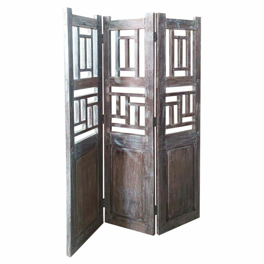 Sammenfoldelig skrm Alexandra House Living Brun Akacie Mangotr 3 x 176 x 114 cm Traditionel stil #1
