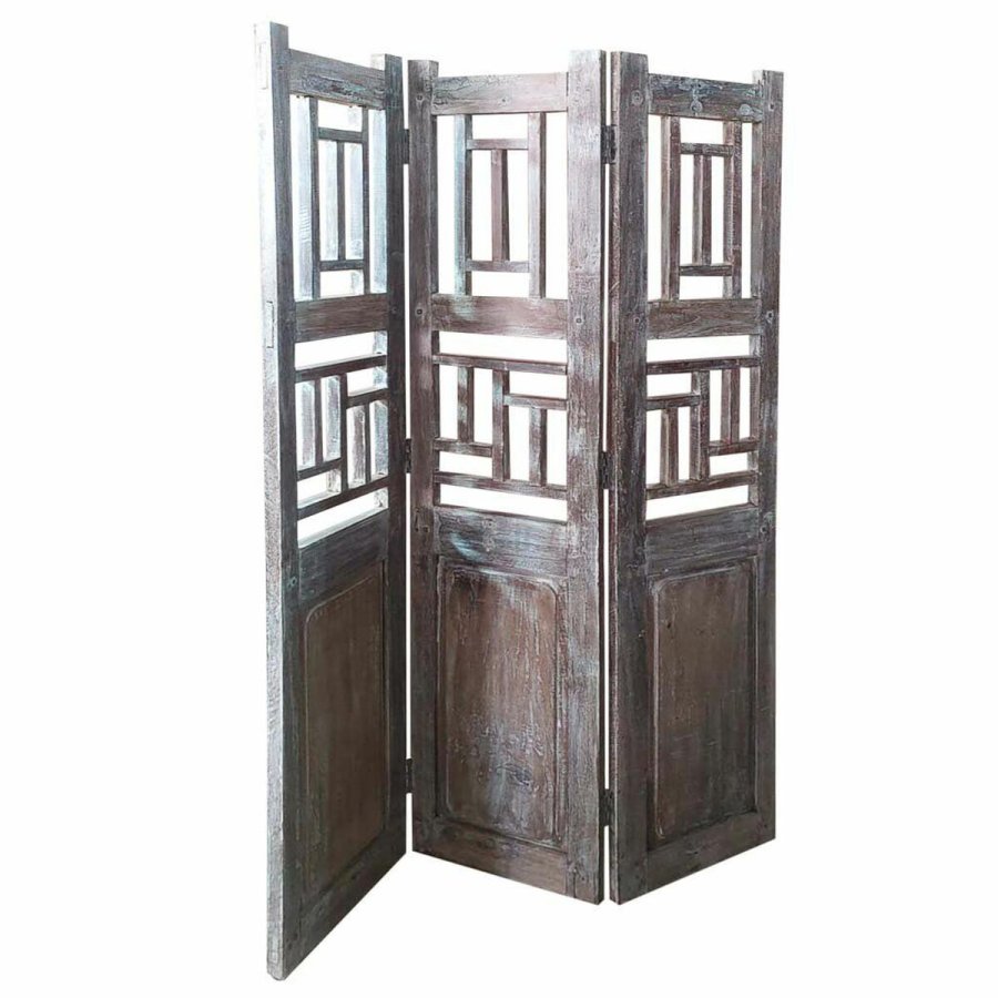 Sammenfoldelig skrm Alexandra House Living Brun Akacie Mangotr 3 x 176 x 114 cm Traditionel stil #1
