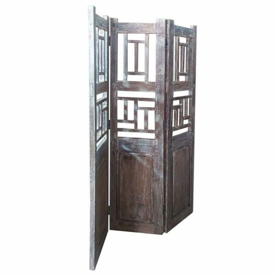 Sammenfoldelig skrm Alexandra House Living Brun Akacie Mangotr 3 x 176 x 114 cm Traditionel stil #2