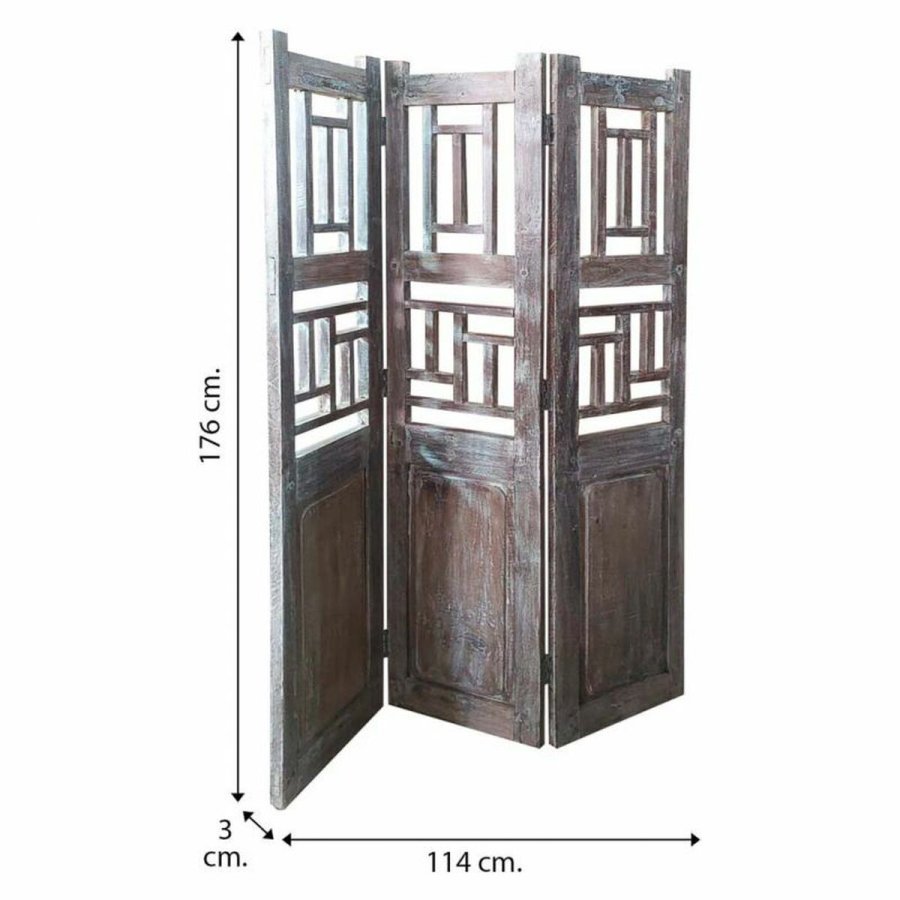 Sammenfoldelig skrm Alexandra House Living Brun Akacie Mangotr 3 x 176 x 114 cm Traditionel stil #5