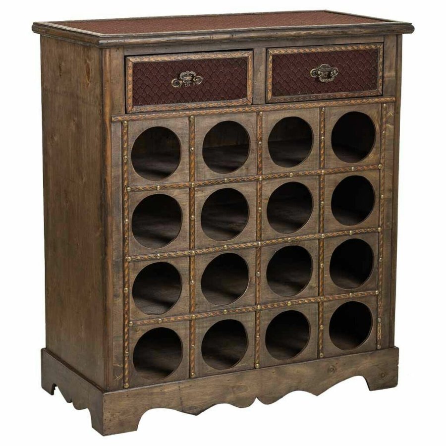 Flaskereol Alexandra House Living Brun Tr Metal 31 x 69 x 63 cm Mbler 2 skuffer 16 flasker #1